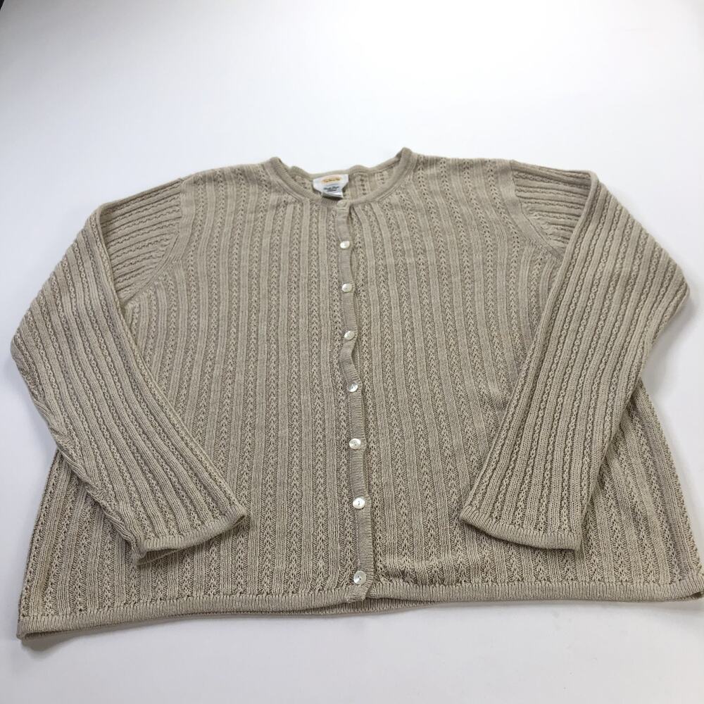 Talbots Vintage XL Irish Linen Blend Boxy Knit Button Cardigan Sweater Beige